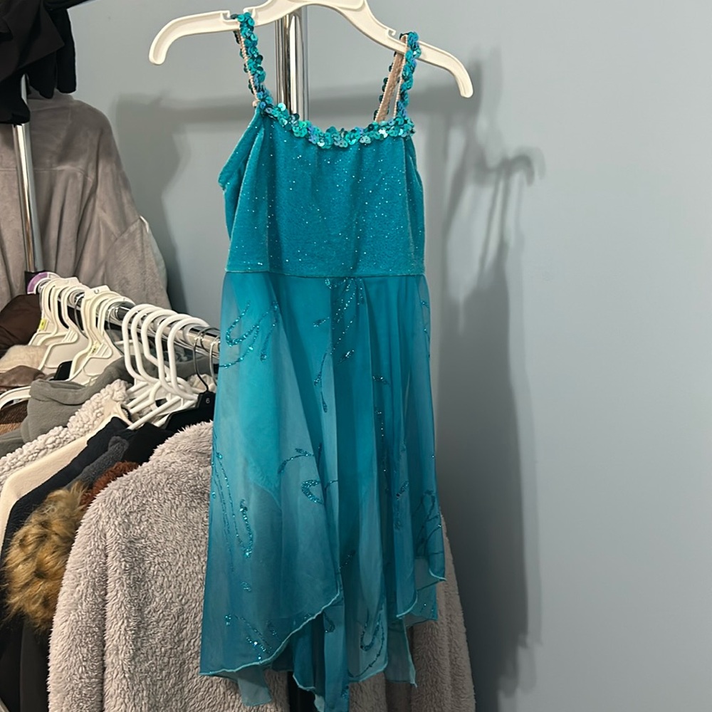 Blue lyrical dance costume with leotard